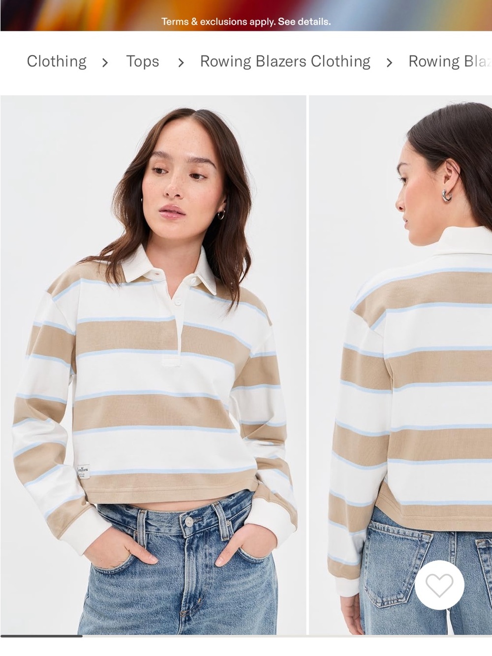 Rowing Blazers Women's Beige, White & Light Blue Striped cropped Rugby Top